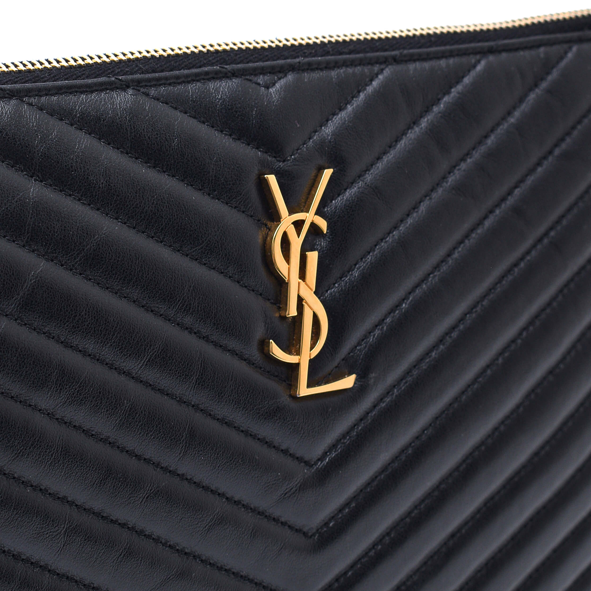 Yves Saint Laurent - Black Chevron Leather Monogramme Clutch GHW
